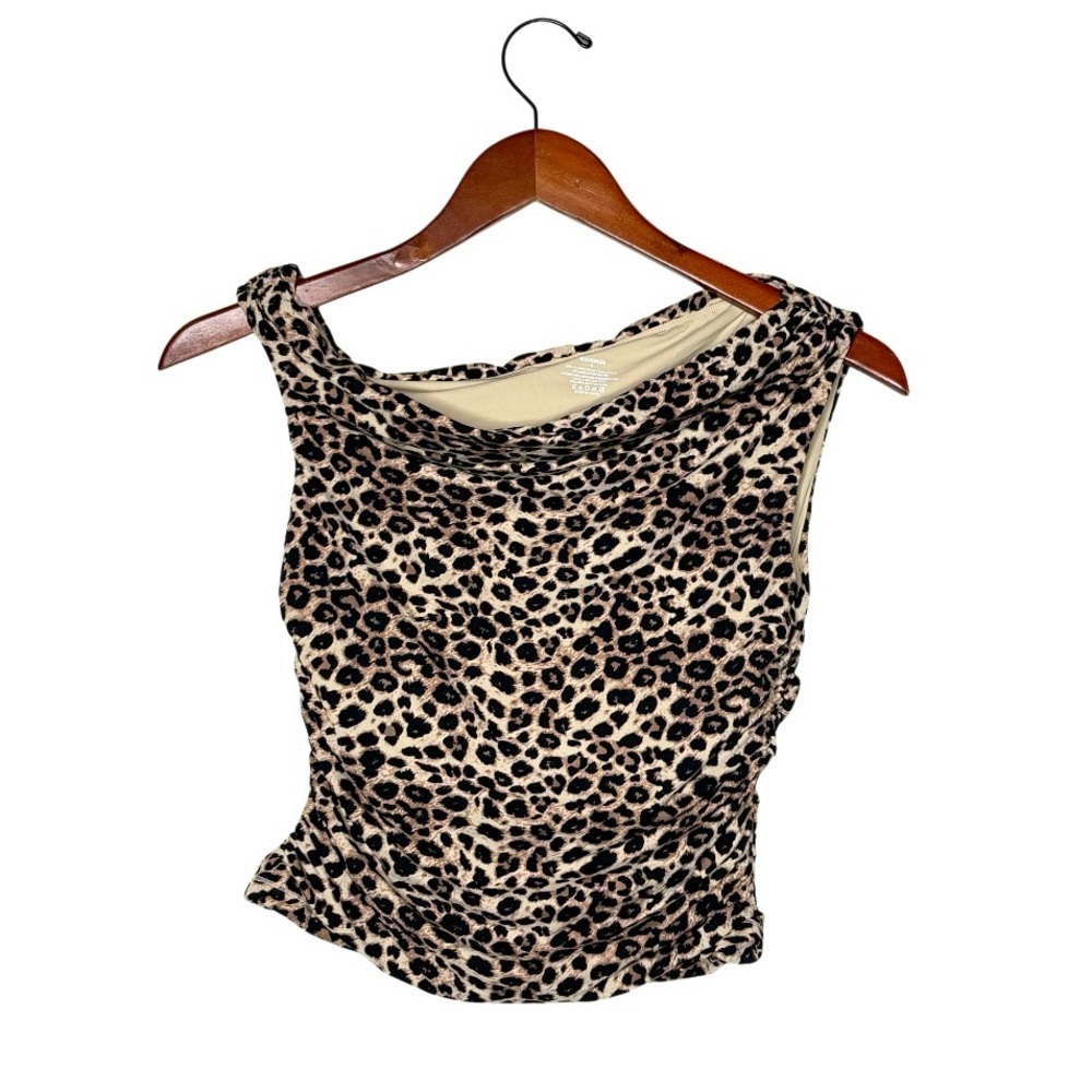 SUUKSESS Double Lined Leopard Print Crop Top, Ruched Side, One Shoulder Size S - Picture 2 of 8